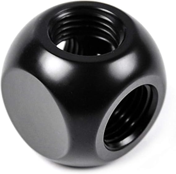 Barrow G1/4" 3-Way Ball Fitting, Black | Machined, matte black, three G1/4" ports