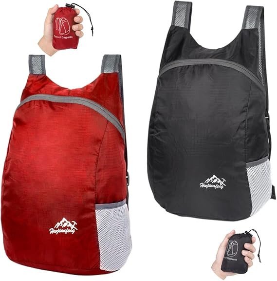2 Pack 20L Small Foldable Lightweight Packable Backpack Black Red