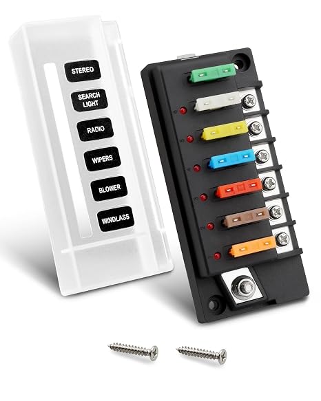 12V Fuse Block, 6 Circuit Marine Fuse Panel Relay Box Kit with LED Indicator and Moisture Proof Cover, 12V Fuse Box Kit ATO Blade Fuse Block 12V/24V for Car RV/Truck Boat