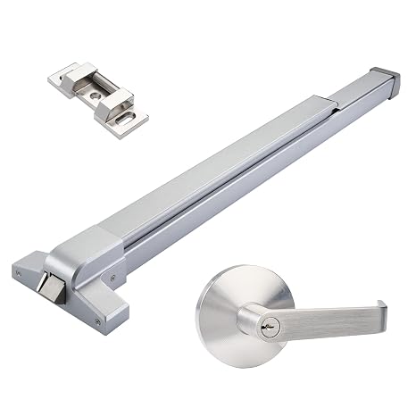 Commercial Door Push Bar Panic Exit Device with Exterior Lever | 32" Stainless Steel Panic Bars for Exit Doors, Aluminum Silver