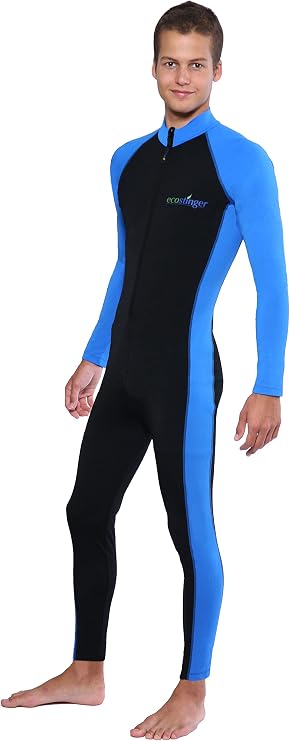 Men Full Body Swimsuit Stinger Suit Dive Skin UV Protective Swimwear UPF50+ Black Blue
