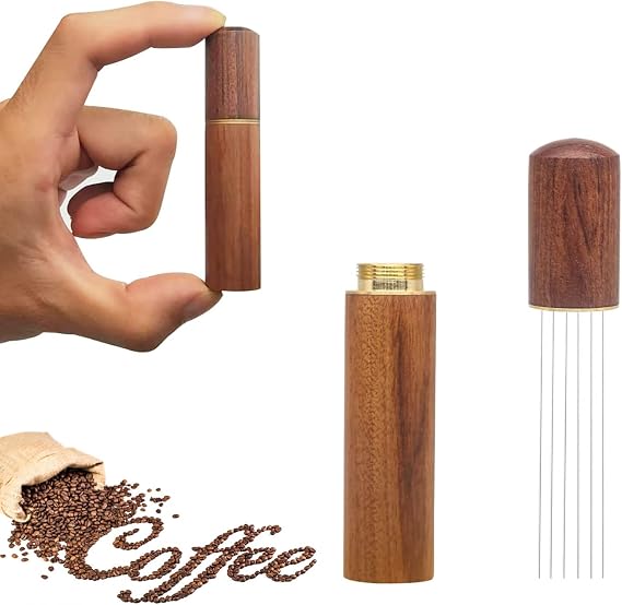 WDT Tool,Espresso Coffee Stirrer Espresso Distribution Tool Portable Espresso distribution Tools,6 Needles Natural Wood Handle and Stand (Walnut)