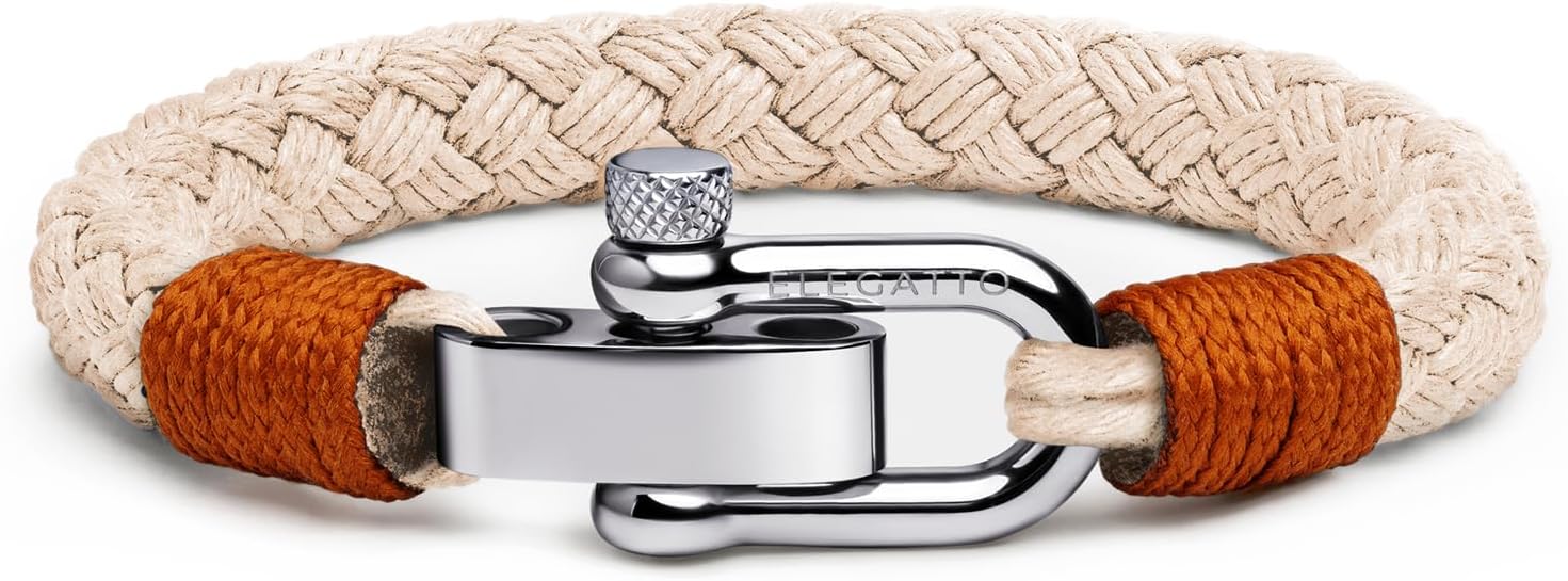 Elegatto Pelagus Premium Rope Bracelet for Men | Designed in California | Thick Cotton Rope with Stainless Steel Shackle Closure | Mens Designer Bracelets