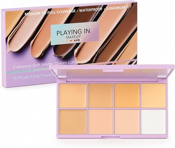 Concealer Palette,Soft Matte Cream Concealer 8 Shade Fade Palette,Colour Corrector & Contour Palette - Creamy&Non-Irritating Full Coverage Makeup for Blemishes, Dark Circles & Travel（Light）