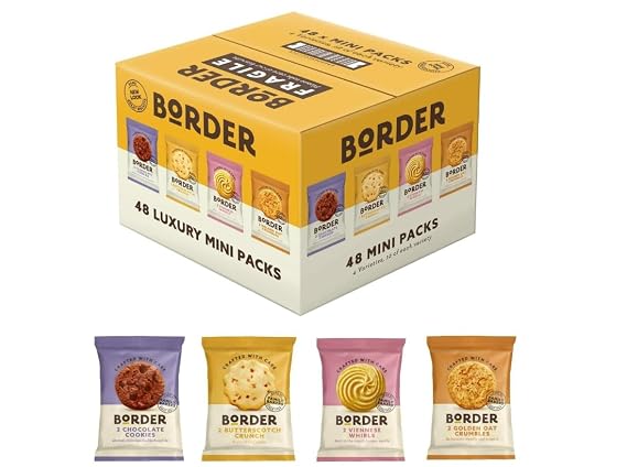 Border Luxury Mini Pack 48 Biscuits 4 Variety - Perfect for - Treat - Office - Guests (1 Box (48 Packs))