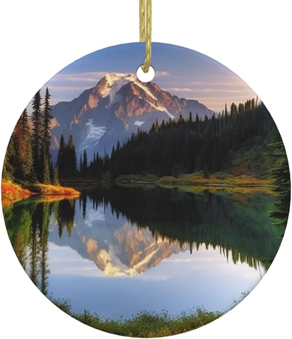 Mountain And Lake Pictures Christmas Tree Decoration Christmas Ceramic Hanging Ornament Funny Tree Pendant For Christmas Window Party Santa Hanging Festivel Cute Xmas Decoration Gift