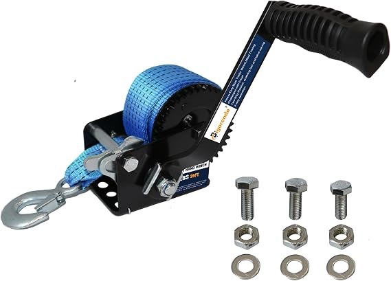 1600LBS Boat Trailer Winch, Heavy Duty Hand Winch with 26FT Strap, 2-Way Ratchet with 4:1 Gear, Portable Hand Crank Winch for Boat, Trailer,Truck, RV, ATV, Jet Ski