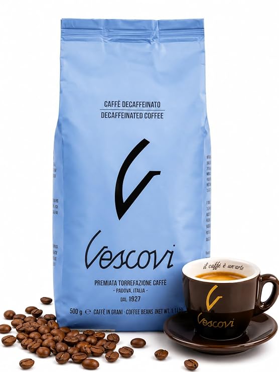 V Vescovi Decaf Espresso Beans Smooth & Balanced, Medium Roast, Roasted in Italy, 1.1 lb (500g)