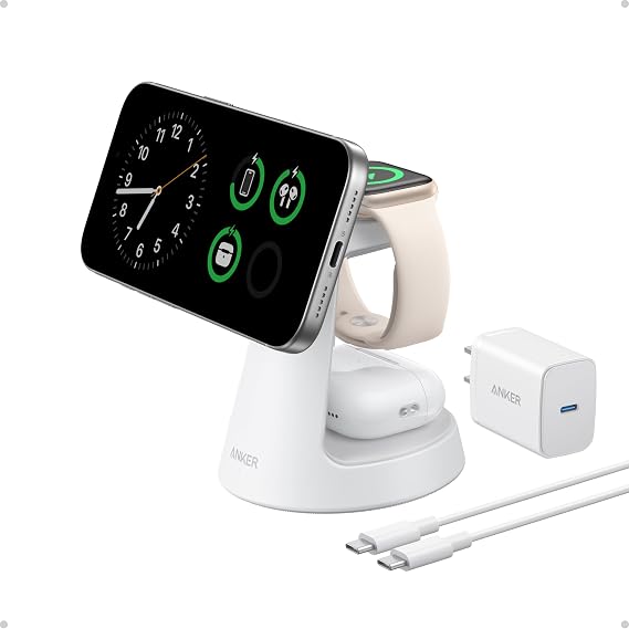 Anker MagSafe Charger Compatible, MagGo 3-in-1 Qi2 15W Charging Station
