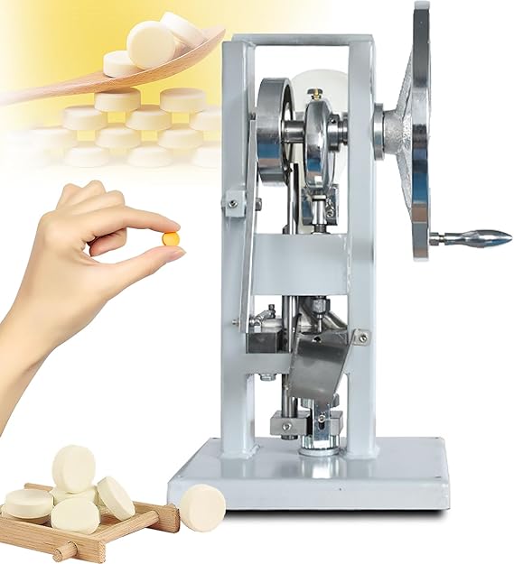 Manual Tablet Punch Press 12mm Manual Punch Press For Pill Tablet0-2000 Pieces/Hour Candy Sugar Pill Tablet Press Machine 0-6mm Thickness Adjustable Home Press Tool Device
