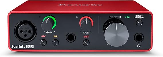 Focusrite Scarlett Solo 3rd Gen USB Audio Interface, The Guitarist, Vocalist, Podcaster Or Producer, Studio Quality Sound, Red