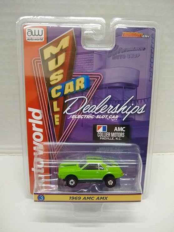 Auto World SC394-3B Muscle Car Dealerships 1969 AMC AMX HO Scale Electric Slot Car - Lime with Black