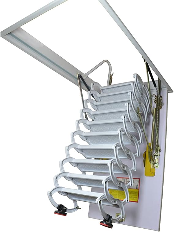 TECHTONGDA Ceiling Attic Loft Ladder, Folding Ladder Loft Stair, 13 Steps Retractable White Pulldown Attic Stairs with 27.5 x 47.2in Open Size and 10.5ft Heigh, Pulling Down from Ceiling