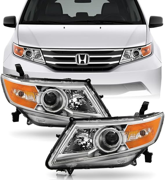 KEEKPO - For 2011-2017 Honda Odyssey Halogen Type Chrome Housing Projector Headlights Headlamps Replacement Left+Right