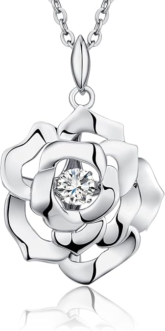 jiamiaoi Rose Necklace 925 Sterling Silver Necklace for Women, Mtohers Necklace Womens Jewelry Gift for Her