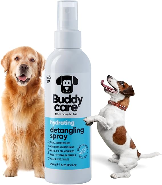Buddycare Dog Detangler Spray - Premium Detangling Spray for Dogs, Gentle Dog Detangling Spray | Leave In Conditioning For De Matting | Rinse-Free Leave On Formula