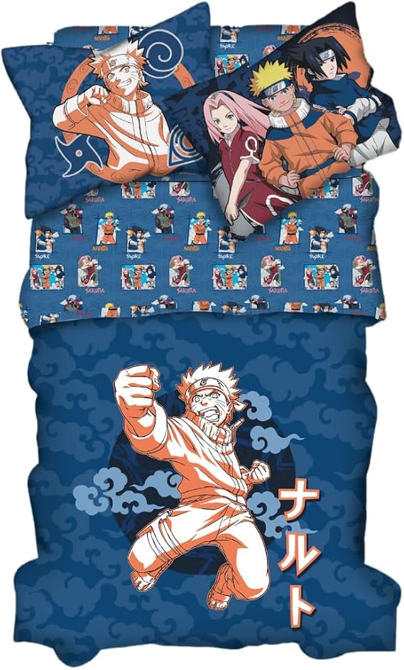 Naruto Anime Kids Bedding Super Soft Cozy 2 Piece Microfiber Reversible Comforter & Pillowcase Set, Twin/Full (Officially Licensed Product) By Franco