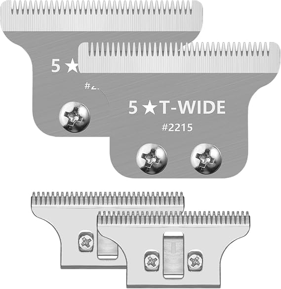 2 Pack 2215 Replacement T Wide Blades for Wahl 5 Star Detailer Li Trimmer 8081 and 8171 - Adjustable Stainless-steel Zero-Gap Trimmer Blade, Silver