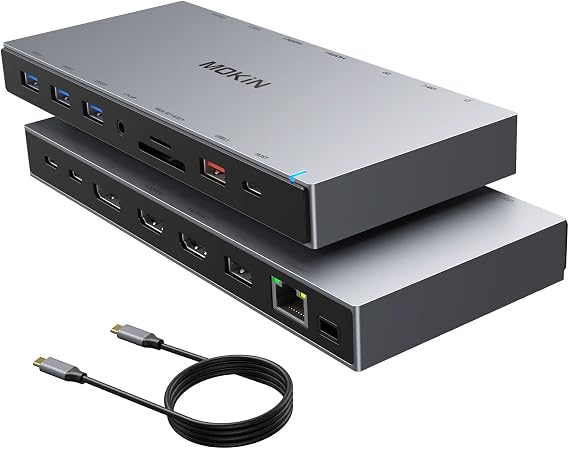 MOKiN USB C Docking Station 3 Monitors with 2 HDMI, DisplayPort, USB A 3.1/3.0/2.0, USB C, SD & Micro SD Slot, Ethernet, PD Charging for Dell XPS/HP/Lenovo ThinkPad/ASUS/Microsoft Surface/Google