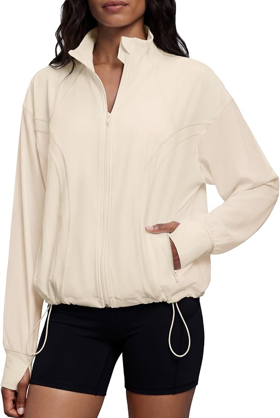 Gacaky Womens Lightweight Athletic Jacket Oversized Yoga Windbreaker Jacket