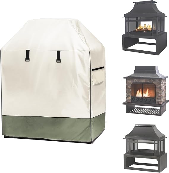 Outdoor Fireplace Cover, 42"W 24"D 48"H, Beige & Grayish Green