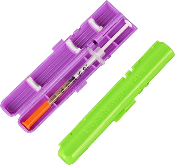 LOSN Compact Travel Insulin Prefilled Syringe Case for Diabetes - Solid Purple and Solid Green