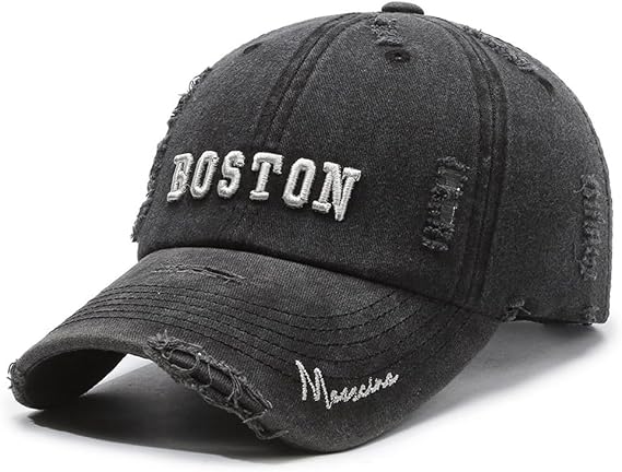 Unisex Distressed Boston Hat Vintage Washed Cotton Baseball Cap Adjustable Low Profile Dad Hat