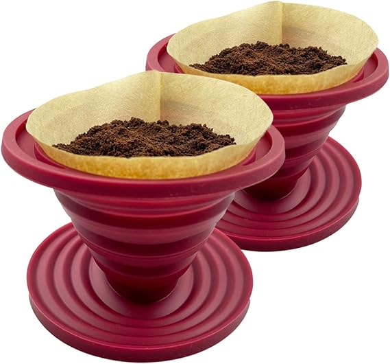 Attsky Collapsible Pour Over Coffee Dripper for Camping, 2-Pack, Red