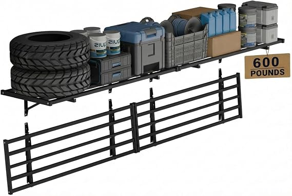 FLEXIMOUNTS Fold-Down 4-Pack 2x4ft Garage Wall Shelving, 600lbs Load, Black