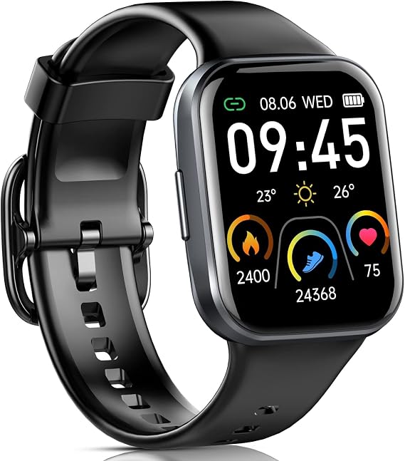 Jugeman Smartwatch Damen Herren, Fitnessuhr mit 1,69" HD Farbdisplay, 25 Sportmodi Fitness Tracker Uhr mit Pulsmesser Schlafmonitor, IP68 Wasserdicht Sportuhr mit Schrittzähler Stoppuhr Schwarz