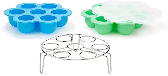Silicone Egg-Bites-Molds for Instant-Pot-Accessories with Silicone-Stretch-Lids - Ice-Cube-Trays Reusable Food-Storage-Containers, for 5,6,8qt Pressure-Cooker-Accessories