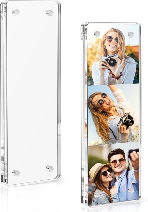 Vowcarol 2 Pack Photo Booth Frame 2x6 Picture Frame, Acrylic Fridge Magnetic Frames, Clear Acrylic Frame, Strong Magnetic 2x6 Photo Picture Frames for Refrigerator