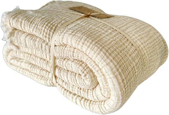 100% Muslin Cotton Pillow Shams, 4 Layers Soft Turkish Cotton Pillowcases, Pillowcase ONLY No Blanket or Bedspread Included, Natural Cream (Two Pillowcases 20x30 (50x70cm))