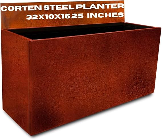 Corten Steel Planter Large Rectangle for Outdoor, Metal Planter Box -32x10x16.25- Flower Pot for Garden, Patio, Commercial, Farmhouse, Industrial - Long Rectangular Plants Container
