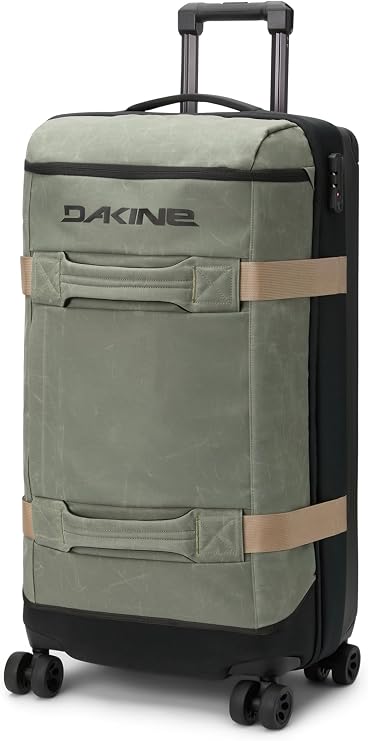 Dakine Split 4-Wheel Roller Luggage 87L, Spinner Travel Bag, Mulled Basil | split-level organization, TSA-approved lock, four-wheel spinner base, retractable handle, locking zippers, cup rest