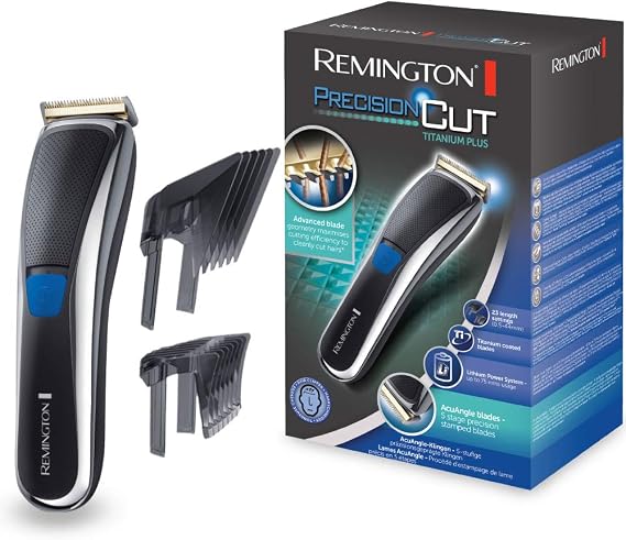 Remington Precisioncut Titanium Plus hair/beard clipper HC5700, Acuangle blades, TurboBoost-function, Netz-battery, black