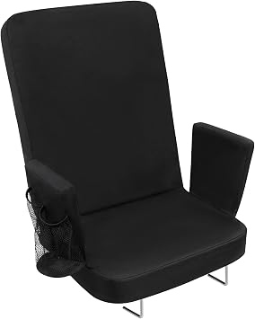 TOPSKY Stadium Seat with Back Support, Comfortable Padded Cushion, Folding Bleacher Seat with Metal Hook, Shoulder Strap, Carry Handle, Cup Holder (Black, 1 Pack)
