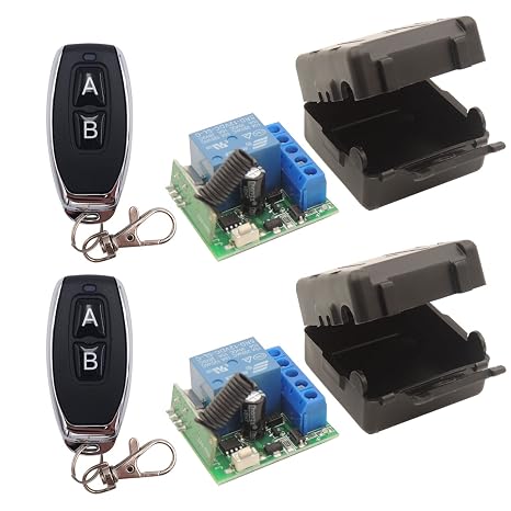 DieseRC DC 12V Wireless Radio Remote Control Switch 2 RF Relay Receivers with 2 Transmitters 433Mhz EV1527 Learning Code programable Remote Control Switch
