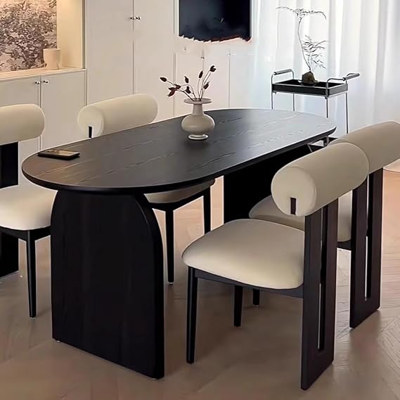 Oval Solid Wood Dining Table, Mid Century Modern Kitchen Table for Dining Room, Large Dining Tables for 4,6,8,Without Chairs(47.2" L x 23.6" W x 29.5" H, Black)