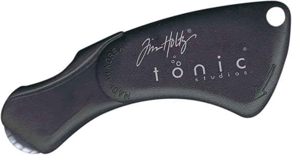 tonic studios Mini Rotary Perforator - 18mm Pinking Blade for Cutting Perforated Paper - Rolling Craft Tool for Cardstock and Scrapbooks - Small & Foldable, Black, 5 x 4 x 0.5