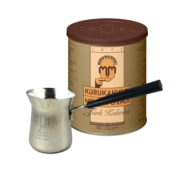 Kurukahveci Mehmet Efendi Turkish Coffee Cezve Set, Medium Roast, 8.8 oz