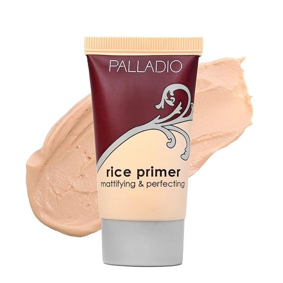 Palladio Rice Primer, Formulated with Natural Rice, Controls Oil on Your Skin and Locks in Makeup, Lightweight with a Smooth Matte Finish, Reduces Facial Shine, All Skin Types, Beige, 0.71 Fl Oz