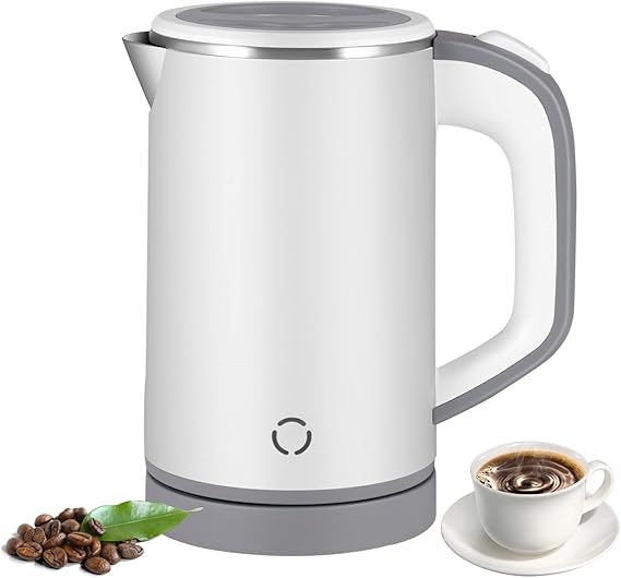 Travel Kettle, Low Wattage Kettle, 800ml Electric Travel Kettles Small, Fast Boiling, Portable Mini Cordless Camping Kettles Stainless Steel for Caravan, Motorhome, Bedroom, Office (White)
