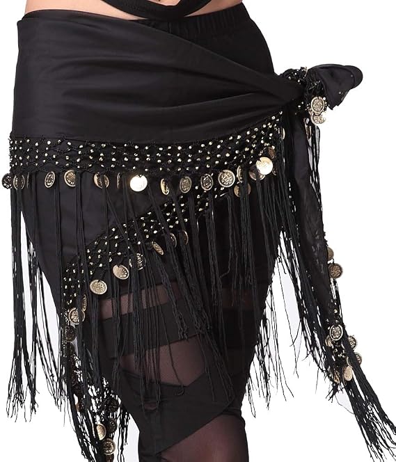 Women's Belly Dance triangler Hip Scarf With Coins