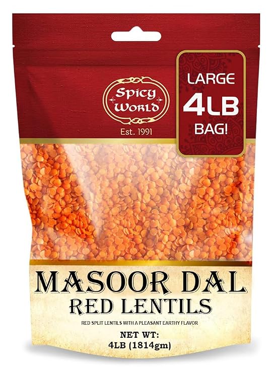 Masoor Dal 4 Pound Bag - Split Red Lentils Dry - All Natural, Pure, Vegan - Resealable Bag by Spicy World