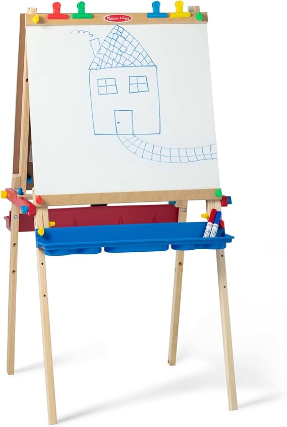 Melissa & Doug Deluxe Standing Art Easel - Dry-Erase Board, Chalkboard, Paper Roller