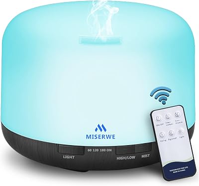 Miserwe 500ml Diffuser with Remote Control Waterless Automatic Shut Off Essential Oil Diffusers with Timing Mode Adjustable Oil Diffuser for Home Black