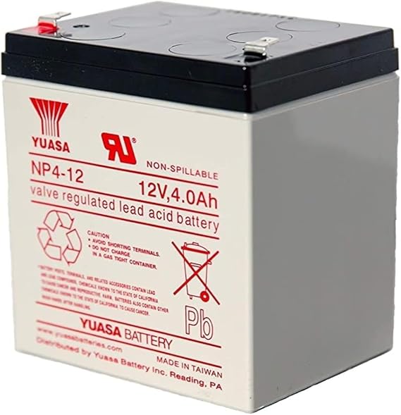 YUASA Battery NP4-12 General Purpose VRLA 12V 4AH Battery, Lead Calcium Grids for Superior Life, Absorbed Glass Mat Construction with No Free Acid, Gas Recombination