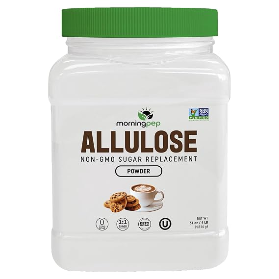 Morning Pep Allulose Sweetener 4 lb Zero Calorie Sugar Alternative, 100% Pure, No Erythritol, Non-GMO Project Verified, Keto Certified, OU Kosher, No Fillers, Ideal for Baking and Beverages