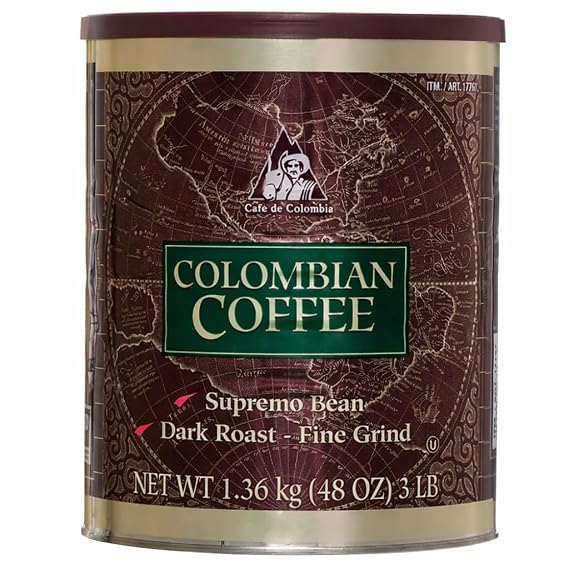 Cafe de Colombia Supremo Bean Dark Roast Fine Grind Colombian Coffee, 3 lbs, 48 oz (1 Pack)